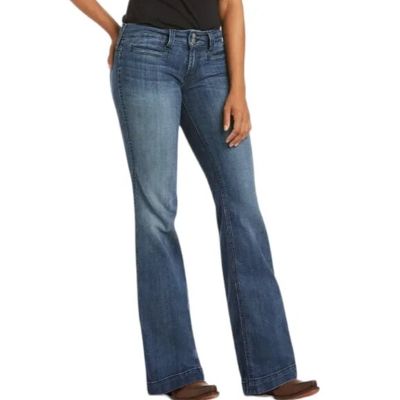 Ariat Denim Trouser Jeans Size 33S Wide Leg Stretch - Picture 1 of 11